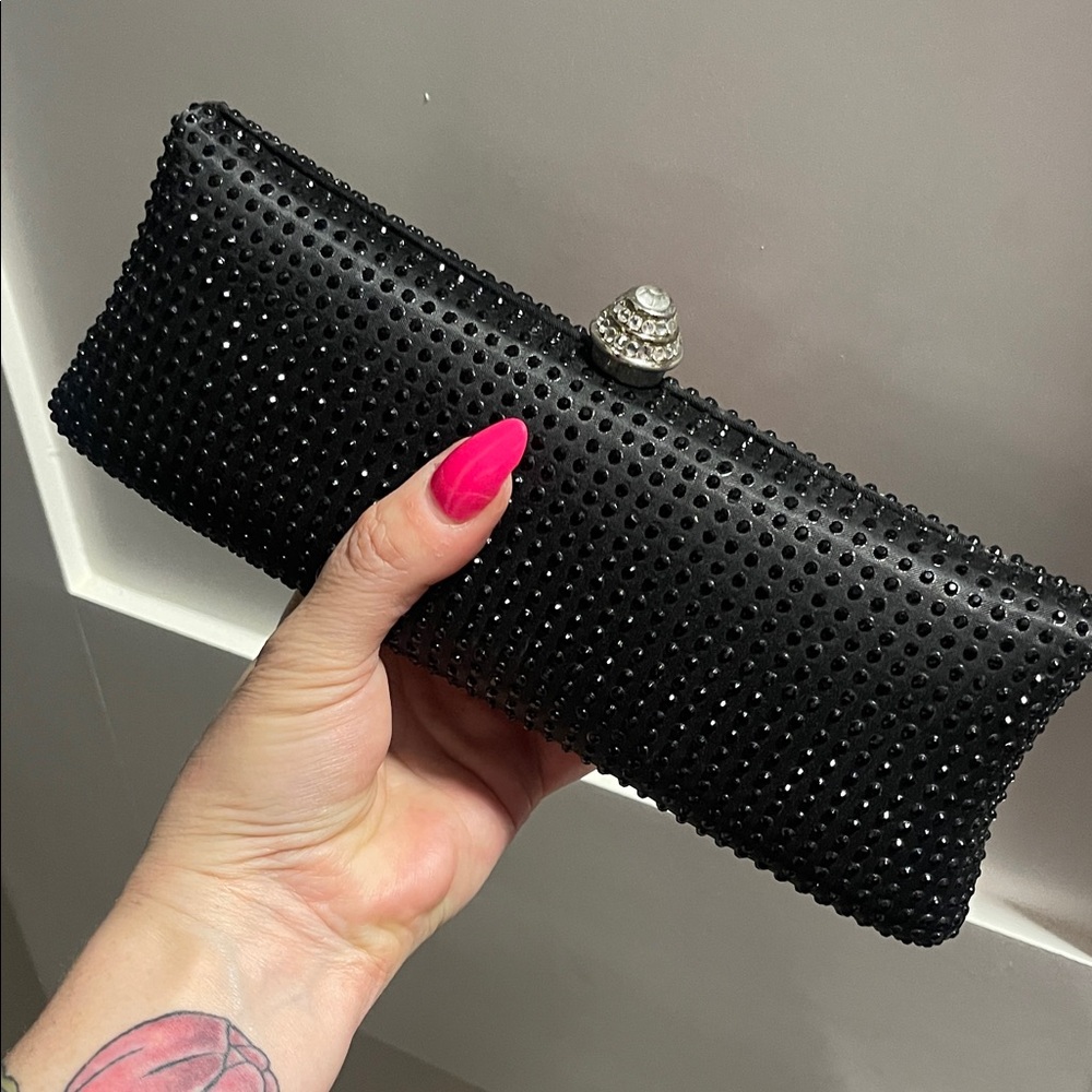 Black Rhinestone Studded Clutch Wallet